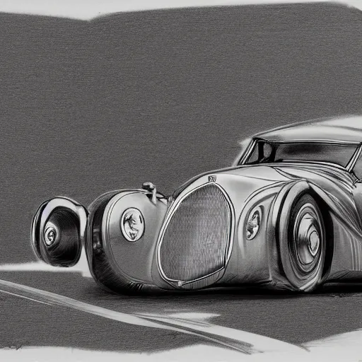 Prompt: delahaye concept car, detailed award-winning pencil sketch