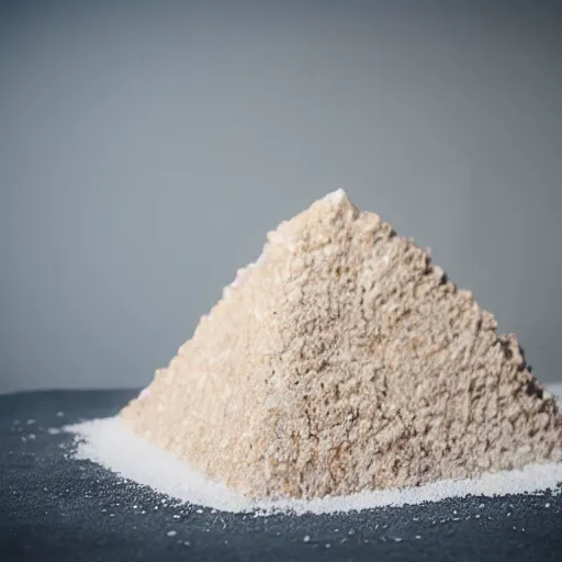 Prompt: mound of salt shaped like a 30 year old woman in ancient Canaanite clothing, cracked desert background. somber. haunting. 40mm lens, shallow depth of field, split lighting