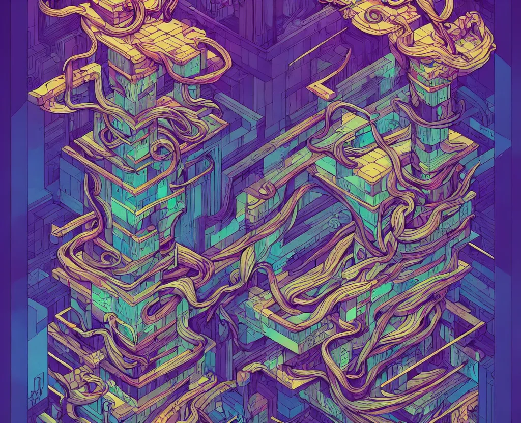 Image similar to arcane twisted turn of fate abstraction, centered award winning ink pen illustration, isometric abstract illustration by dan mumford, edited by craola, technical drawing by beeple and tooth wu, tiny details by artgerm and watercolor girl, symmetrically isometrically centered