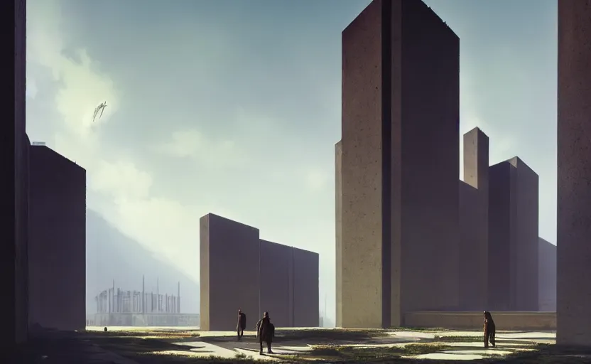 Image similar to exterior shot of utopian english brutalist persian stronghold architecture with cinematic lighting by zaha hadid peter zumthor and renzo piano and, darek zabrocki and greg ruthkowski, simon stalenhag, cinematic, holy place, paradise, scifi, futurism, atmospheric, concept art, artstation, trending on artstation