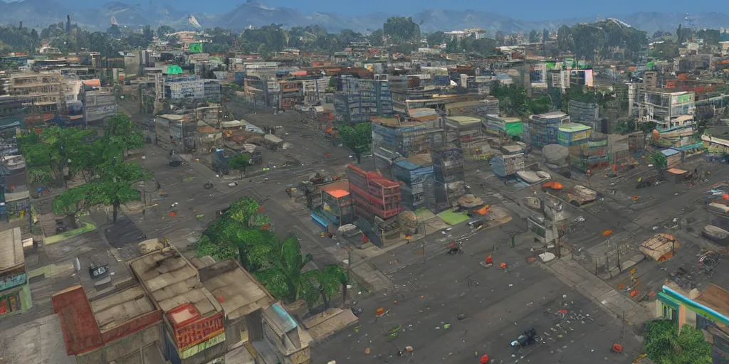 Image similar to guatemala city if it was a game like grand theft auto v with player view perspective, hud, with realistic visuals and award winning gameplay