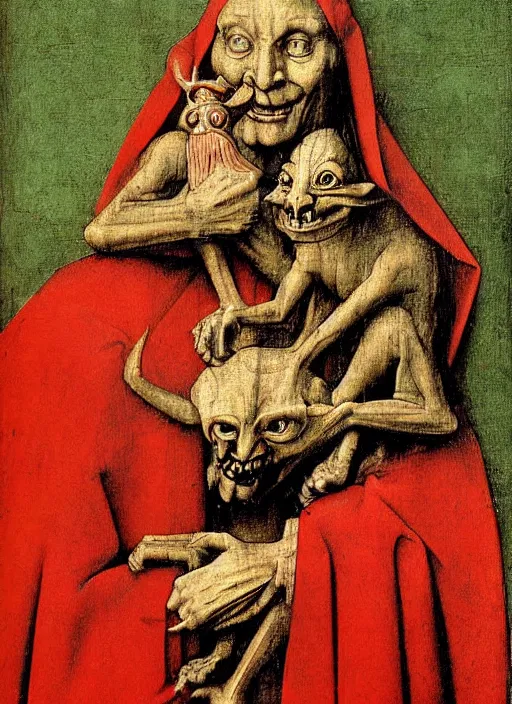 Image similar to red devil Gargoyle, Medieval painting by Jan van Eyck, Hieronymus Bosch, Florence