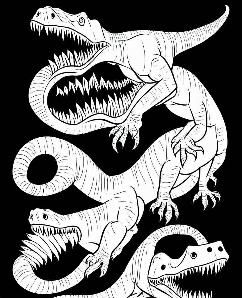 Image similar to one trex dinosaur, symmetrical, accurate, simple clean lines, black and white, coloring book, comic book, graphic art, line art, vector art, by martina matteucci, pavel shvedov, peter lundqvist, diane ramic, christina kritkou, artstation