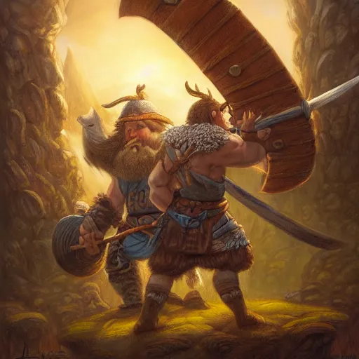 Image similar to viking fighting against a giant by justin gerard, deviantart