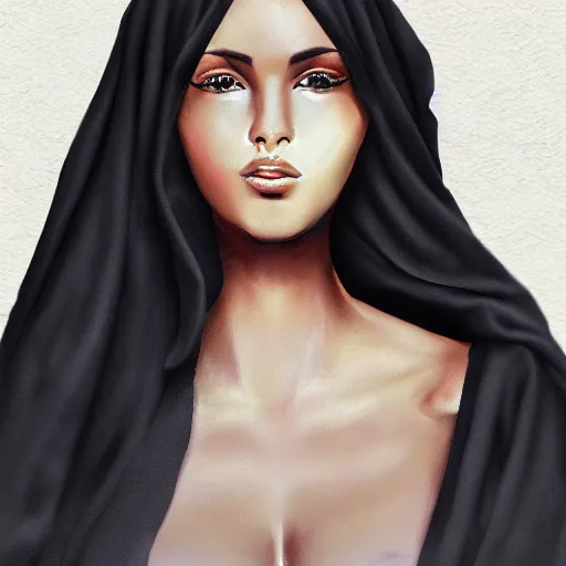 Prompt: female full body, black head, beautiful, mediterranean. arabic, high details, photorealistic, artstation trending,