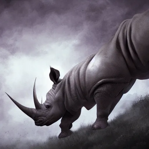 Prompt: rhino as a monster, fantasy art style, scary atmosphere, nightmare - like dream