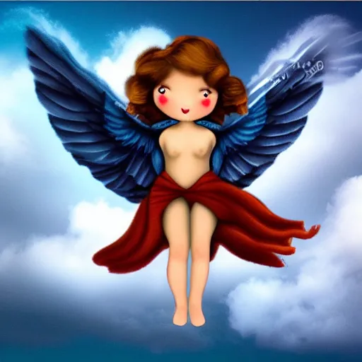 Prompt: a beautiful technological angel in the clouds