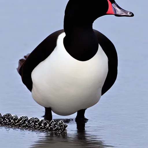 Prompt: lock necked duck wearing a choker chain