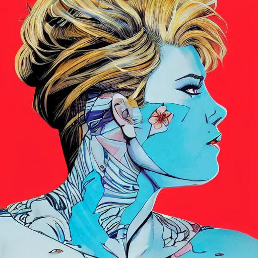 Image similar to a portrait of a fat blonde woman with side profile anime in ocean intricate details by MARVEL comics and Sandra Chevrier