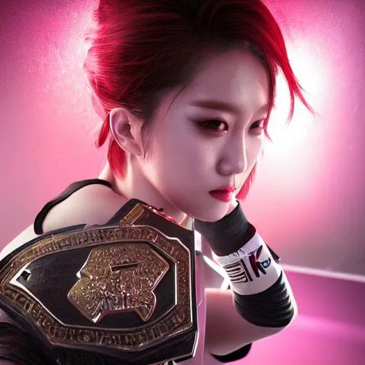 Image similar to k - pop girls mma battle, trending on artstation, dramatic lighting, octane render, weta digital, micro details, 3 d sculpture, structure, ray trace, insane details, intricate, elite, ornate, elegant