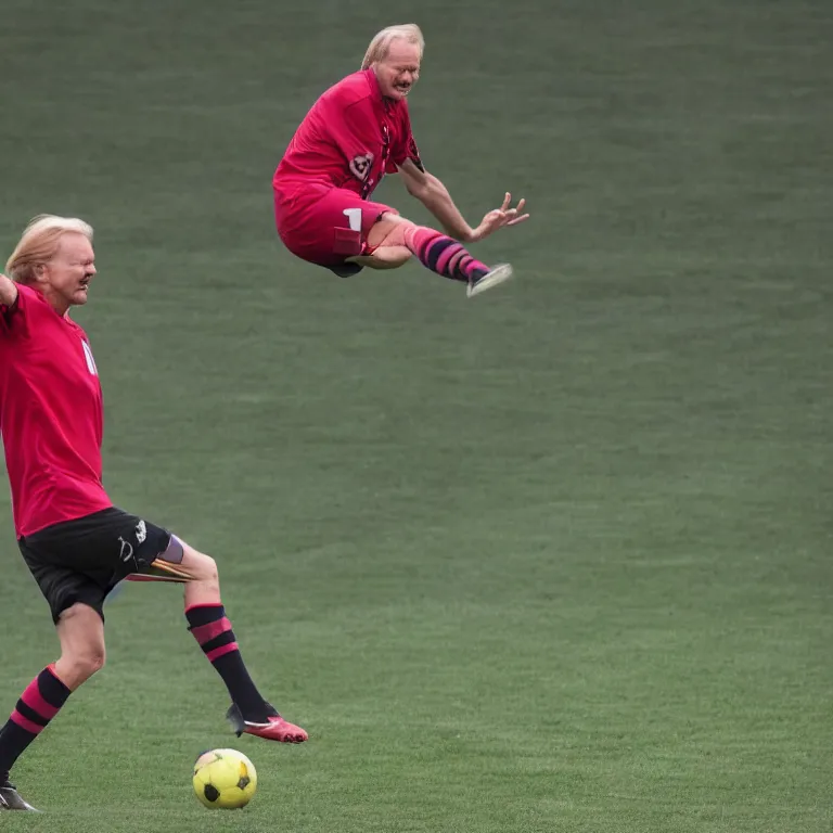 Prompt: Erling Haaland kicking a football on goal while glowing with incredible magical energy