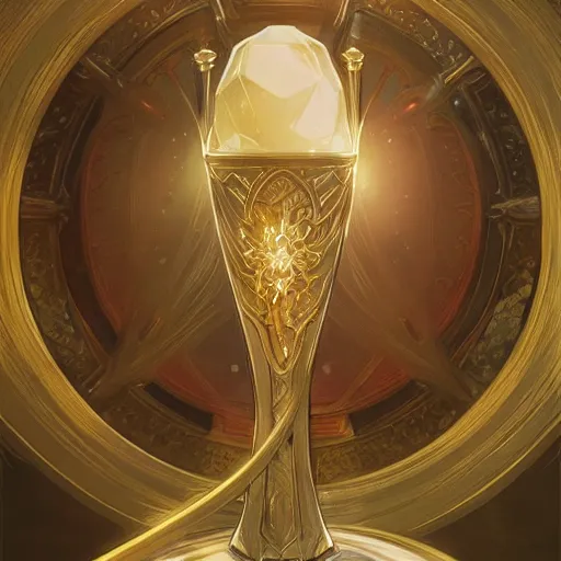 Image similar to A chalice, closeup, D&D, intricate, elegant, highly detailed, digital painting, artstation, concept art, matte, sharp focus, illustration, art by Artgerm and Greg Rutkowski and Alphonse Mucha]