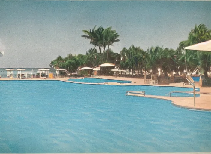 Prompt: pool at the beach. no people. nostalgic. 6 0 s styled art