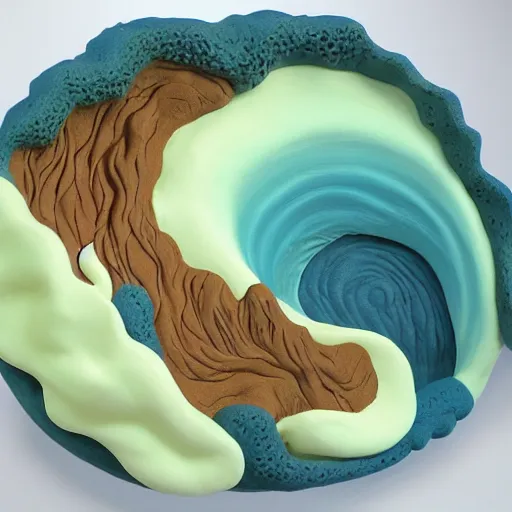 Image similar to claymation, 3 d clay sculpture of ocean waves, by nick park, aardman studios, made of clay, inspired by hokusai ’ s great wave