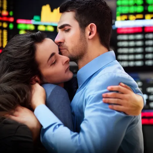 Image similar to a sad hug after a long week of day trading