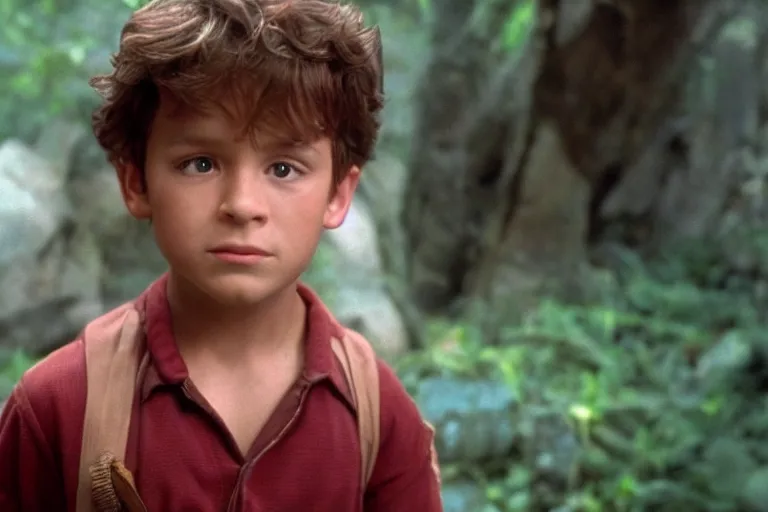 Image similar to a cinematic headshot portrait of a boy in the movie jumanji, film still, cinematic, movie still, dramatic lighting, 1 6 : 9 ratio