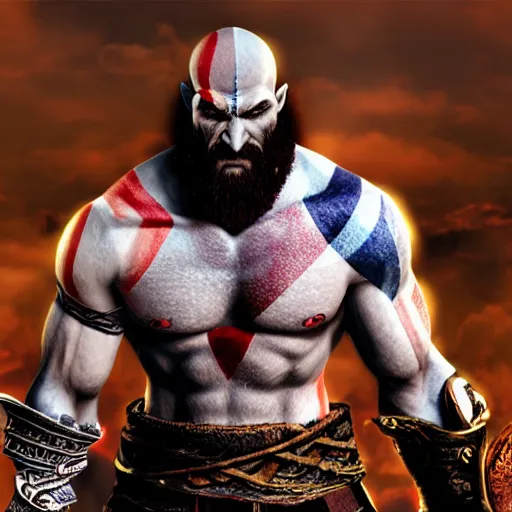 Image similar to kratos from god of war staring intently at a mobile phone