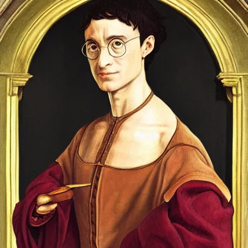 Image similar to a renaissance style portrait painting of Harry Potter