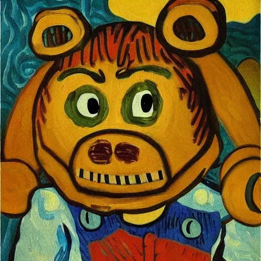 Image similar to five nights at freddy's painting by van gogh