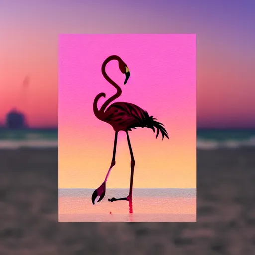 Prompt: pink flamingo on the beach under the sunset, cyberpunk artstyle, trending on artstation, macro, highly intricate, vibrant, digital painting, portrait, hd, cinematic, dramatic, ultra detailed, illustration, concept art, 8 k, 4 k