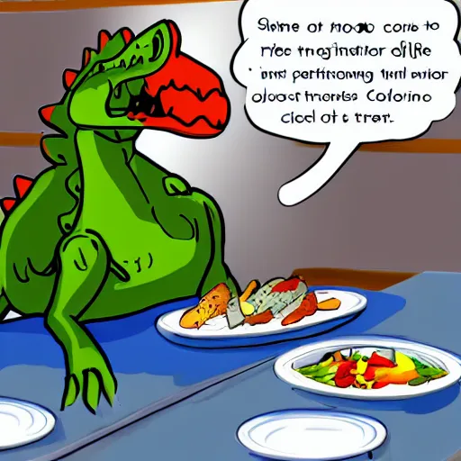 Prompt: cooking a dinosaur