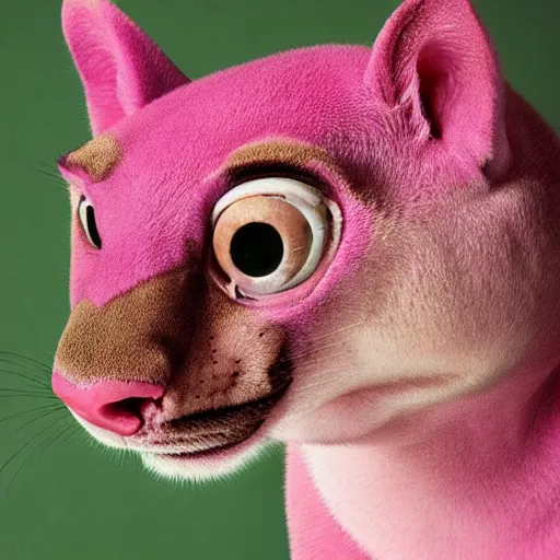 Prompt: realistic portrait of a pink panther, photo by annie leibowitz,
