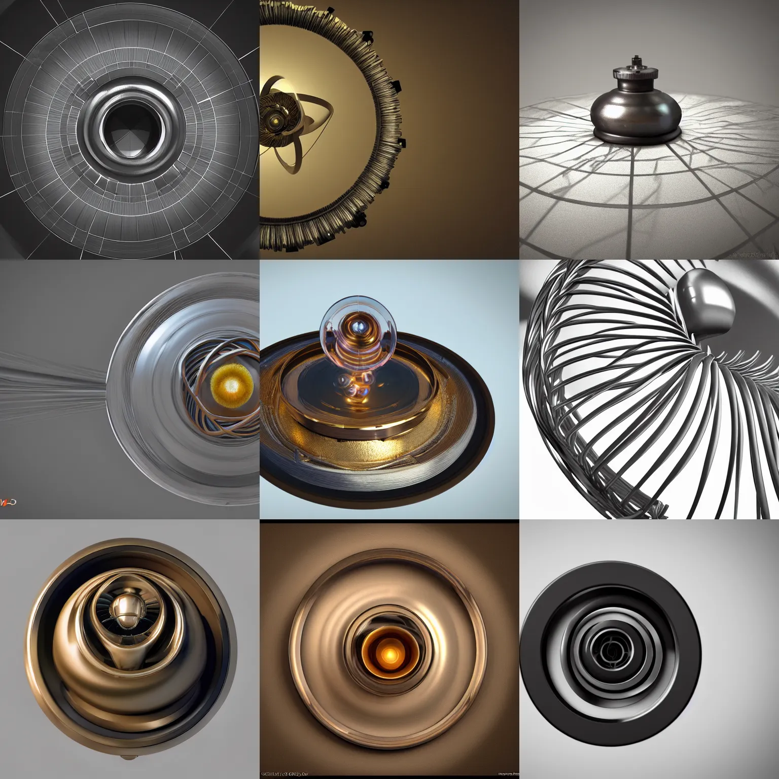 Prompt: gyroscope, sharp focus, bloom, rim light, illustration, highly detailed, photo realistic, unreal engine, houdini render