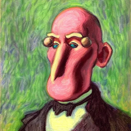 Prompt: handsome squidward portrait, monet art style