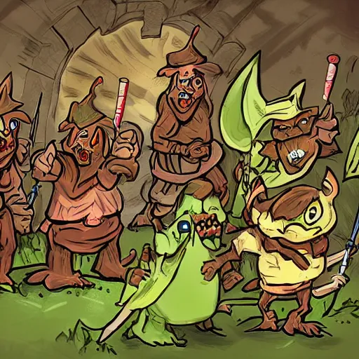 Prompt: goblins having a party, d&d inspired digital artwork