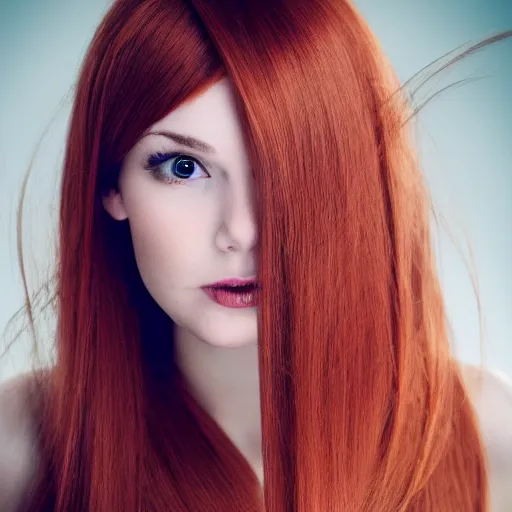 Prompt: a very beautiful young woman with auburn hair with a streak of white