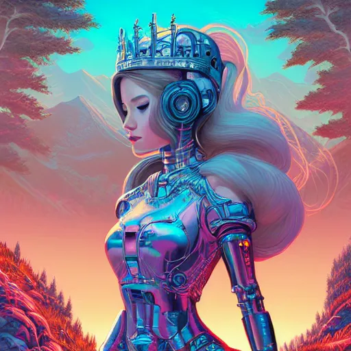 Prompt: ethereal cybernetic princess in the mountains, extremely detailed, sharp focus, wide view, full body shot, smooth, digital illustration, by lisa perrin!!!!, dan mumford, james jean, by rossdraws, frank franzzeta, sakimichan