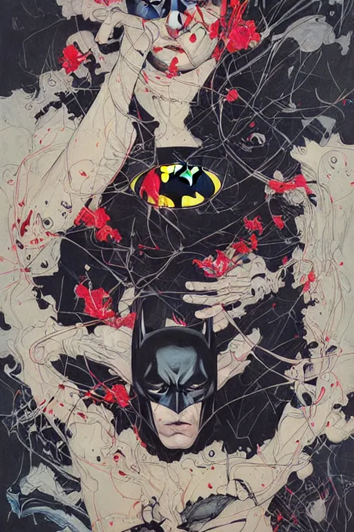 Image similar to a painting by James Jean about Batman, cover art, elegant