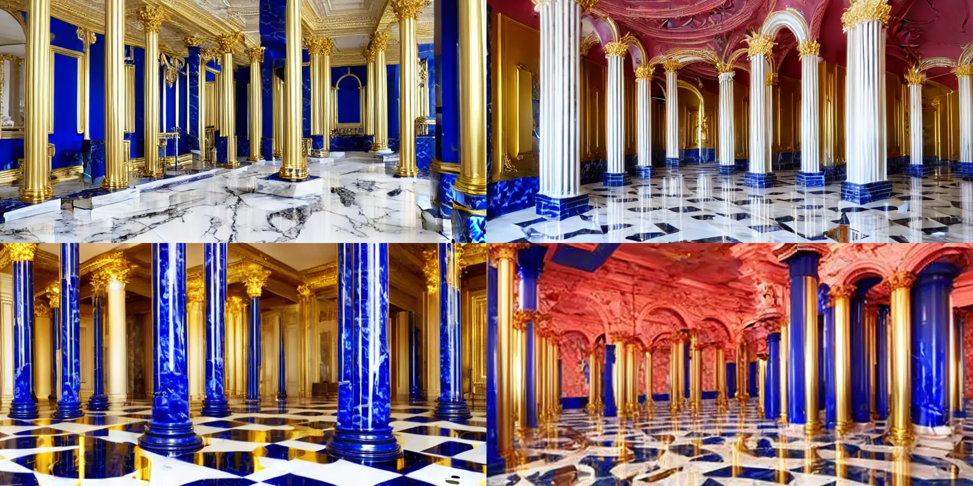 Image similar to Marble room with cobalt and gold pillars