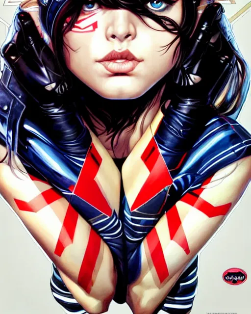 Prompt: artgerm and sandra chevrier comic cover art, full body cute young lady, symmetrical eyes, bangs, rim lighting, vivid colors