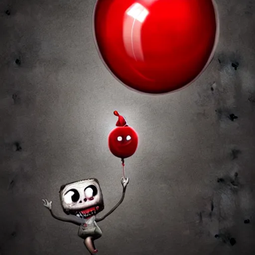 Image similar to surrealism grunge cartoon portrait sketch of a snake with a wide smile and a red balloon by - michael karcz, loony toons style, minecraft style, horror theme, detailed, elegant, intricate