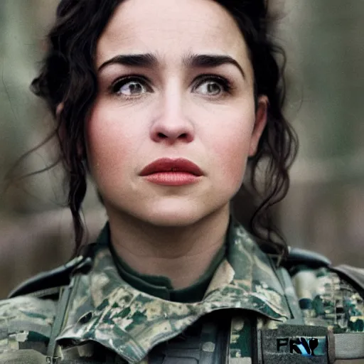 Image similar to emilia clark as a female soldier, pentax k 1 0 0 0