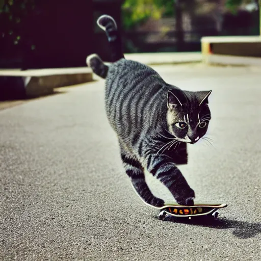 Prompt: dslr professional photo of cat skateboarding, 4 k, high detail