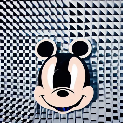 Image similar to mickey mouse head, pixel glitch, synth wave, broken, fractured, fractal, geometric, wet, melting, distorted, unreal engine 5, octane render