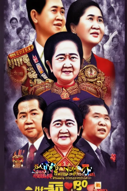 Image similar to poster of saint megawati soekarno putri, uhd, arstation, 1 0 8 0 p, ultra realistic detail, jacqueline e, tafy, bo feng, love hate love