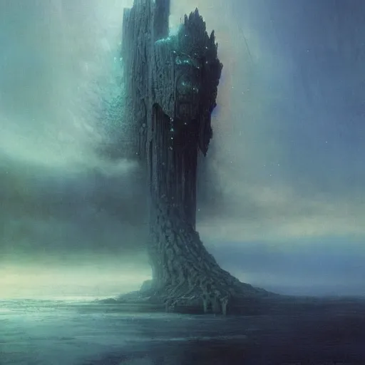 Image similar to gods of the deep, throne worlds, ascendent plane, by Beksinski Finnian and Ruan Jia