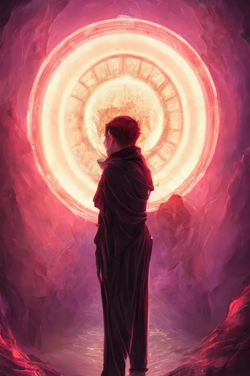 Image similar to a powerful sorcerer man standing in front of otherworldly portal, casting spells, magic, full body character concept art, honeycomb, by artgerm, tom bagshaw, gerald brom, vaporwave colors, lo - fi colors, vaporwave, lo - fi, moody vibe, goth vibe, 4 k, hd,