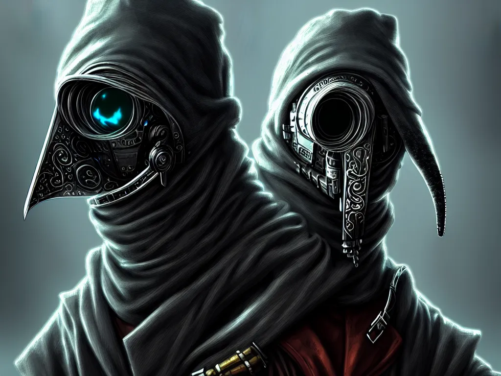 Image similar to portrait of a cyberpunk plague doctor, intricate, highly detailed, digital painting, artstation, concept art, smooth and sharp focus