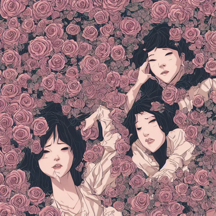 Image similar to portrait, princess, roses, satoshi kon, ethereal, glossy, laurie greasley, unconscious, illusions, intuition