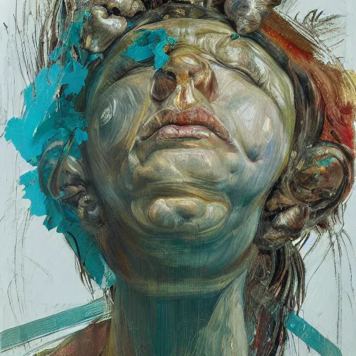 Image similar to high quality high detail painting by lucian freud and jenny saville, hd, mushroom head, turquoise