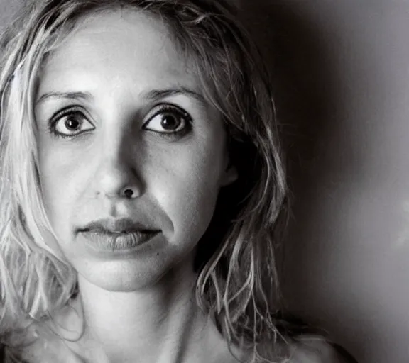 Image similar to award winning photo of Sarah Chalke, symmetrical face by Sally Mann