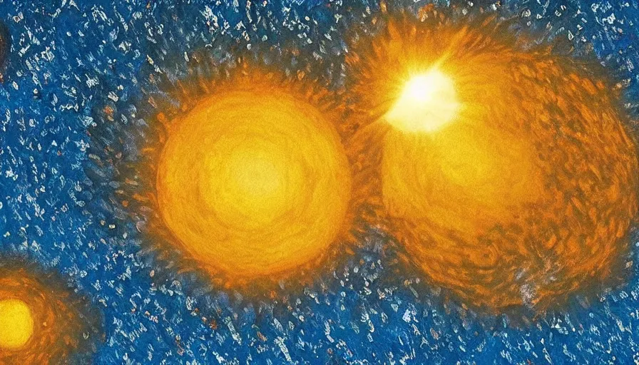 Image similar to the sun being blocked by a hexagon in space, planet earth in the foreground, painted by van gogh