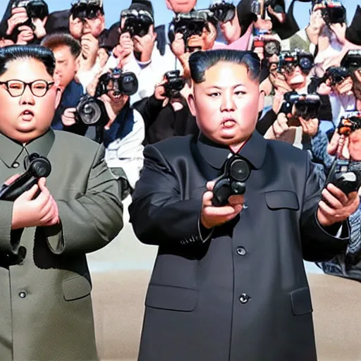 Prompt: donald trump and kim jong un both using binoculars