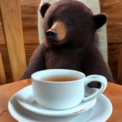 Prompt: bear enjoying a cup of tea