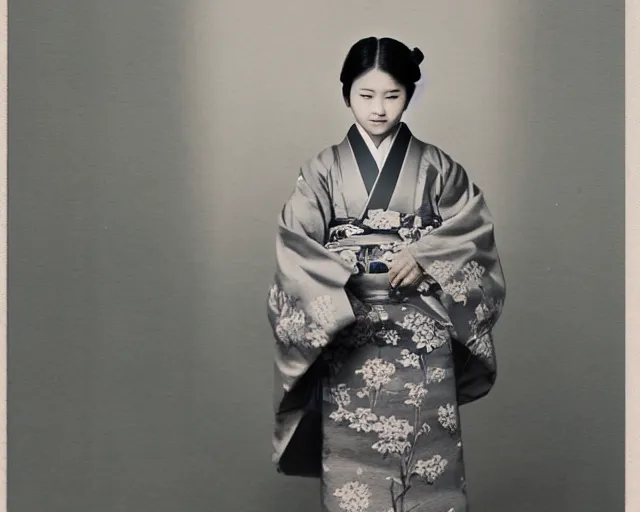 Prompt: young japanese girl in traditional japanese dress, cdx