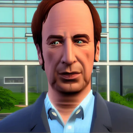 Image similar to saul better call saul, saul goodman, in the sims, realistic, photorealistic, high - resolution, sigma art 8 5 mm f 1. 4 computer screenshot, very very saul goodman, very very very saul goodman, better call saul, inside the sims